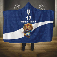 Custom Finland Football Lion Mascot Hooded Blanket Huuhkajat with Finnish Folk Paterns
