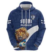 Custom Finland Football Lion Mascot Hoodie Huuhkajat with Finnish Folk Paterns