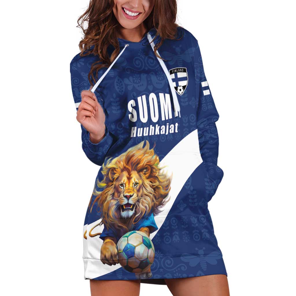 Custom Finland Football Lion Mascot Hoodie Dress Huuhkajat with Finnish Folk Paterns