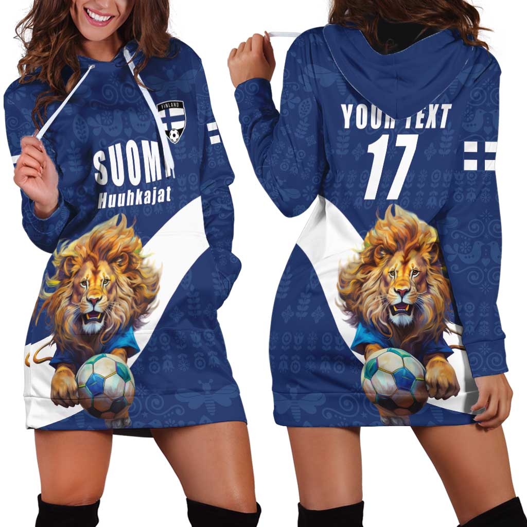 Custom Finland Football Lion Mascot Hoodie Dress Huuhkajat with Finnish Folk Paterns
