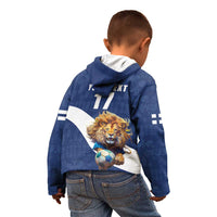 Custom Finland Football Lion Mascot Kid Hoodie Huuhkajat with Finnish Folk Paterns