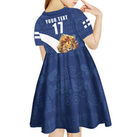 Custom Finland Football Lion Mascot Kid Short Sleeve Dress Huuhkajat with Finnish Folk Paterns