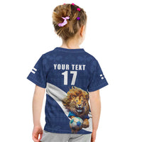 Custom Finland Football Lion Mascot Kid T Shirt Huuhkajat with Finnish Folk Paterns