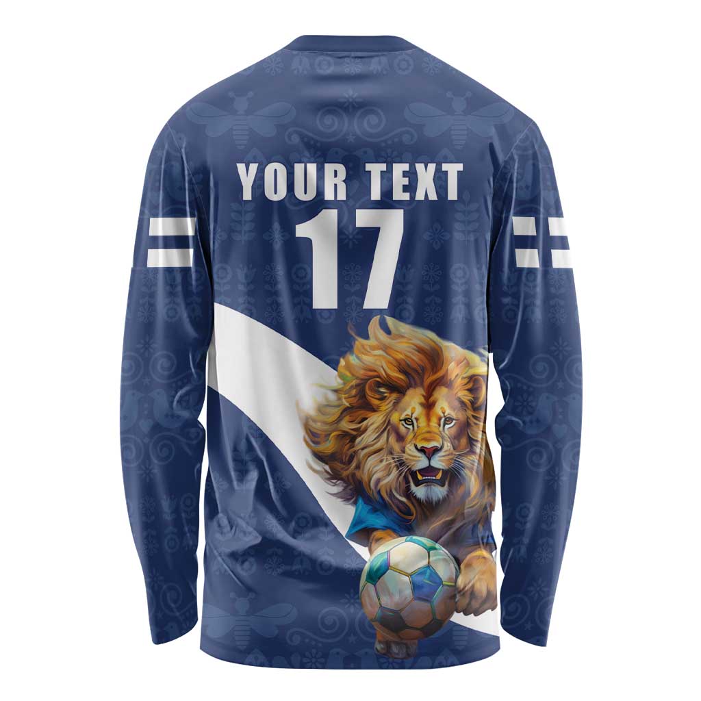 Custom Finland Football Lion Mascot Long Sleeve Shirt Huuhkajat with Finnish Folk Paterns