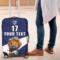 Custom Finland Football Lion Mascot Luggage Cover Huuhkajat with Finnish Folk Paterns