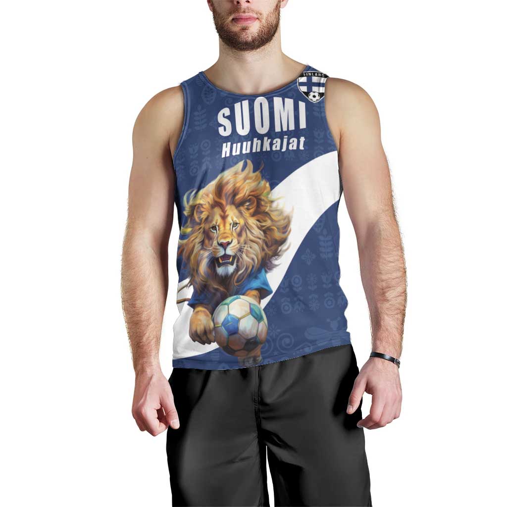 Custom Finland Football Lion Mascot Men Tank Top Huuhkajat with Finnish Folk Paterns