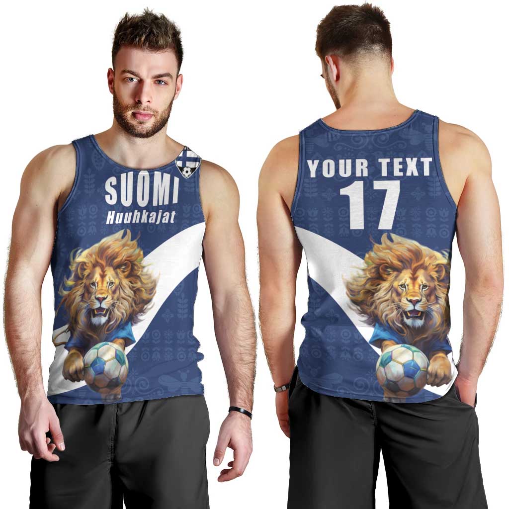 Custom Finland Football Lion Mascot Men Tank Top Huuhkajat with Finnish Folk Paterns