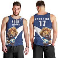 Custom Finland Football Lion Mascot Men Tank Top Huuhkajat with Finnish Folk Paterns