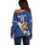 Custom Finland Football Lion Mascot Off Shoulder Sweater Huuhkajat with Finnish Folk Paterns
