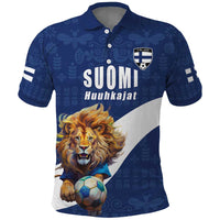 Custom Finland Football Lion Mascot Polo Shirt Huuhkajat with Finnish Folk Paterns
