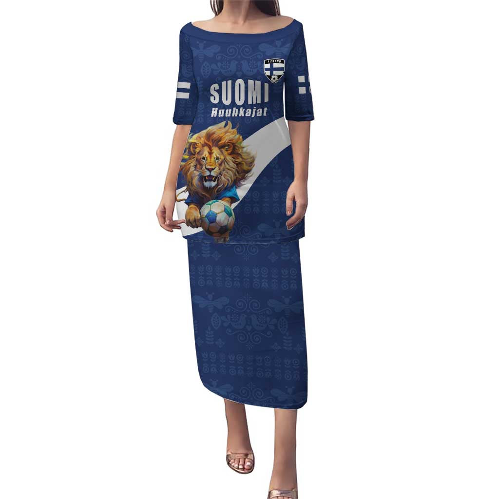 Custom Finland Football Lion Mascot Puletasi Huuhkajat with Finnish Folk Paterns