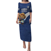 Custom Finland Football Lion Mascot Puletasi Huuhkajat with Finnish Folk Paterns