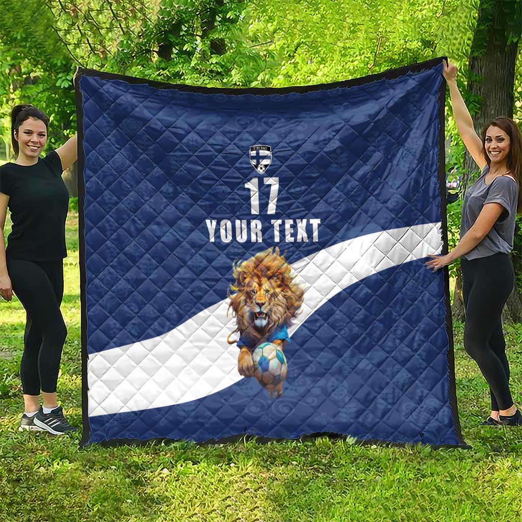 Custom Finland Football Lion Mascot Quilt Huuhkajat with Finnish Folk Paterns