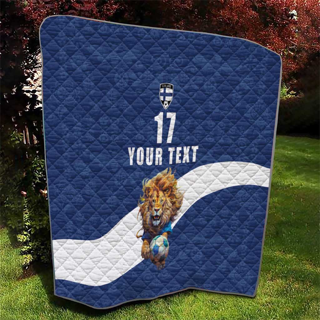 Custom Finland Football Lion Mascot Quilt Huuhkajat with Finnish Folk Paterns