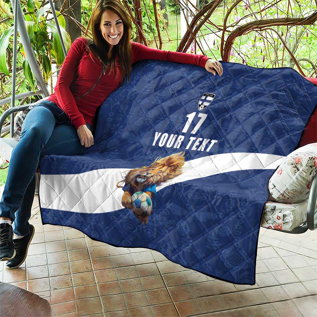 Custom Finland Football Lion Mascot Quilt Huuhkajat with Finnish Folk Paterns