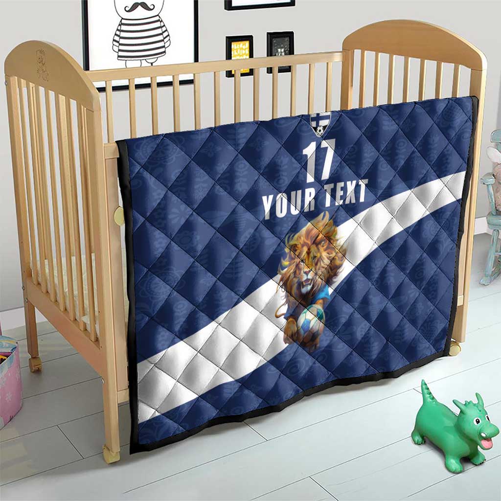 Custom Finland Football Lion Mascot Quilt Huuhkajat with Finnish Folk Paterns