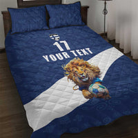 Custom Finland Football Lion Mascot Quilt Bed Set Huuhkajat with Finnish Folk Paterns