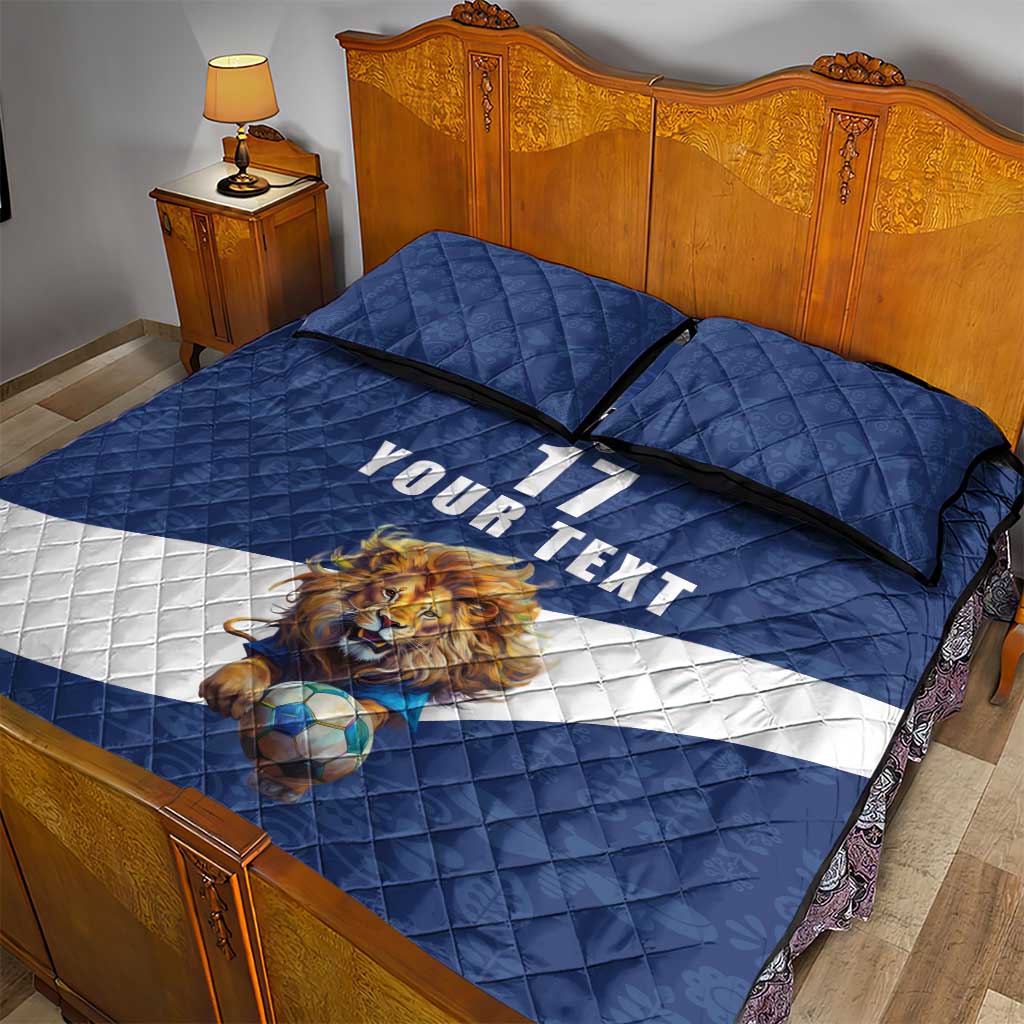 Custom Finland Football Lion Mascot Quilt Bed Set Huuhkajat with Finnish Folk Paterns