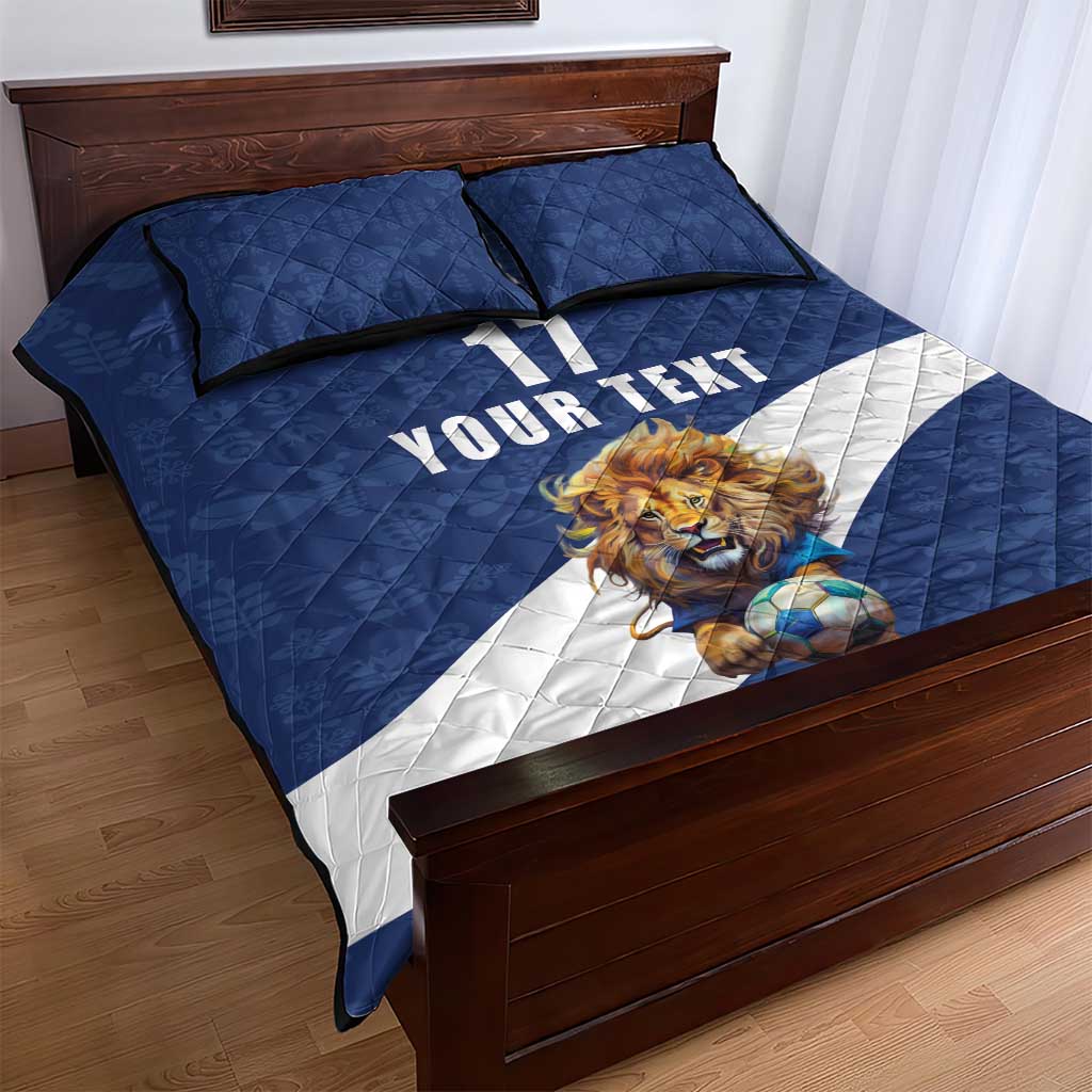 Custom Finland Football Lion Mascot Quilt Bed Set Huuhkajat with Finnish Folk Paterns