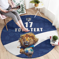 Custom Finland Football Lion Mascot Round Carpet Huuhkajat with Finnish Folk Paterns