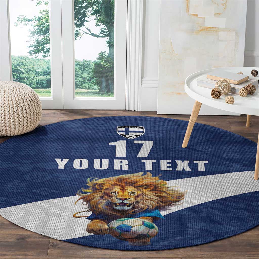 Custom Finland Football Lion Mascot Round Carpet Huuhkajat with Finnish Folk Paterns