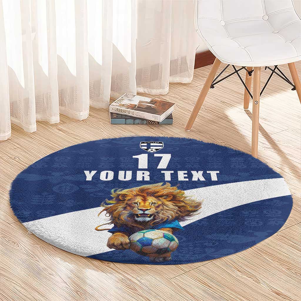 Custom Finland Football Lion Mascot Round Carpet Huuhkajat with Finnish Folk Paterns