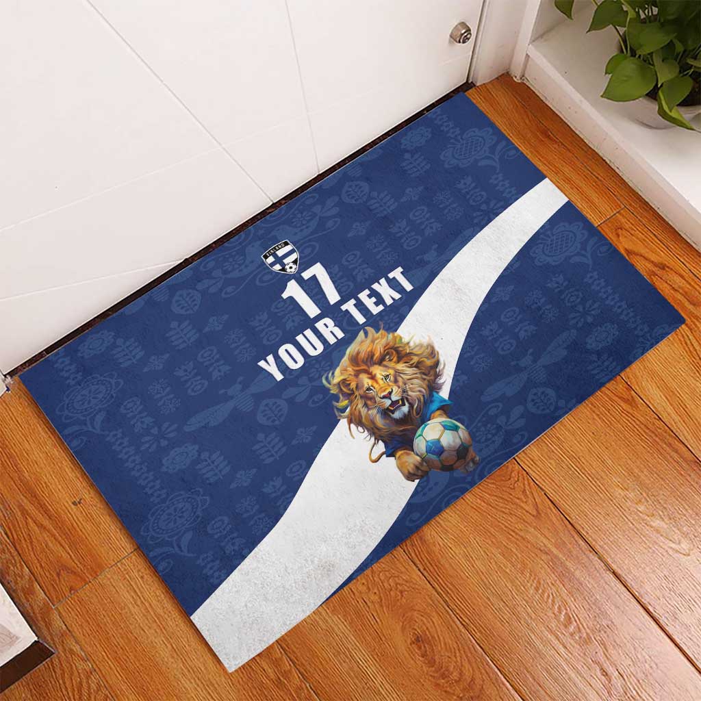 Custom Finland Football Lion Mascot Rubber Doormat Huuhkajat with Finnish Folk Paterns