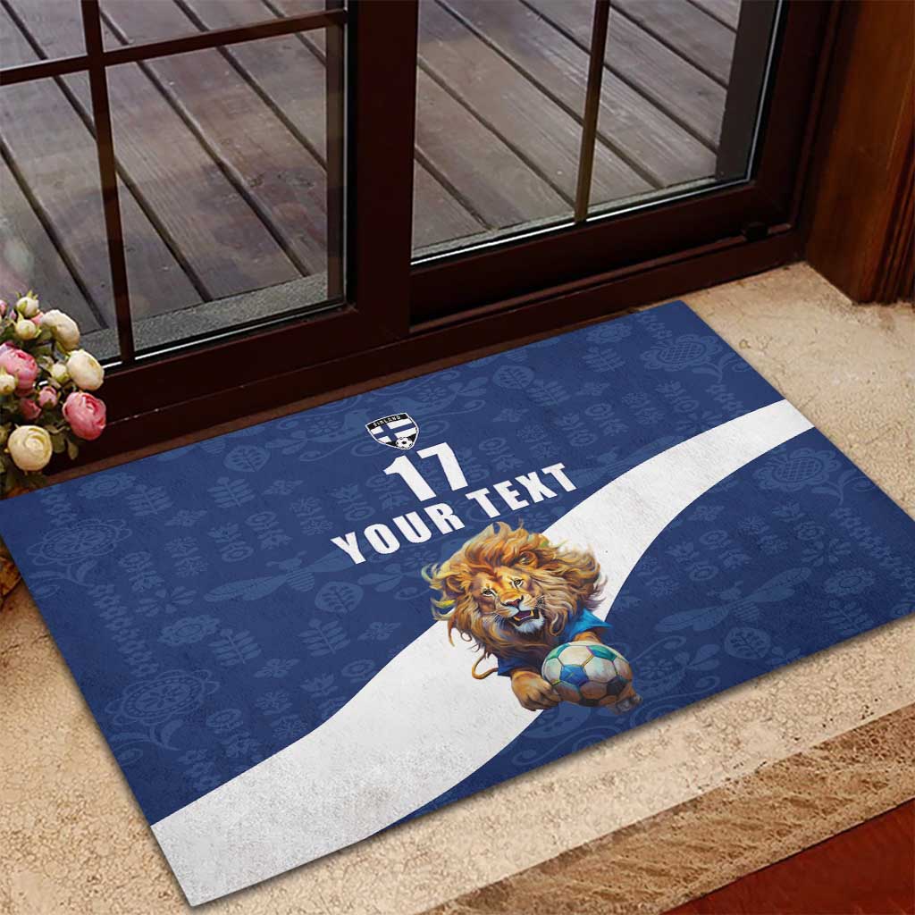 Custom Finland Football Lion Mascot Rubber Doormat Huuhkajat with Finnish Folk Paterns