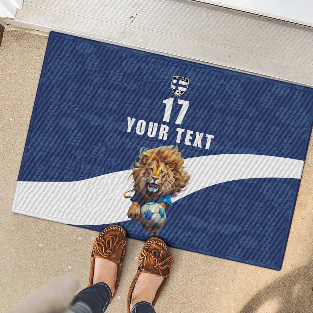 Custom Finland Football Lion Mascot Rubber Doormat Huuhkajat with Finnish Folk Paterns