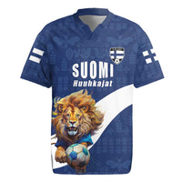 Custom Finland Football Lion Mascot Rugby Jersey Huuhkajat with Finnish Folk Paterns
