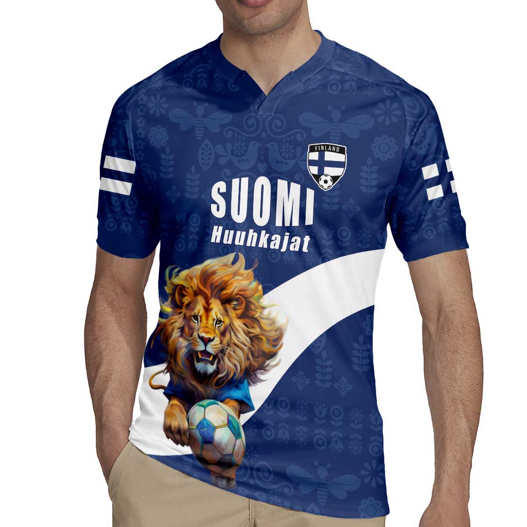 Custom Finland Football Lion Mascot Rugby Jersey Huuhkajat with Finnish Folk Paterns