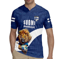 Custom Finland Football Lion Mascot Rugby Jersey Huuhkajat with Finnish Folk Paterns