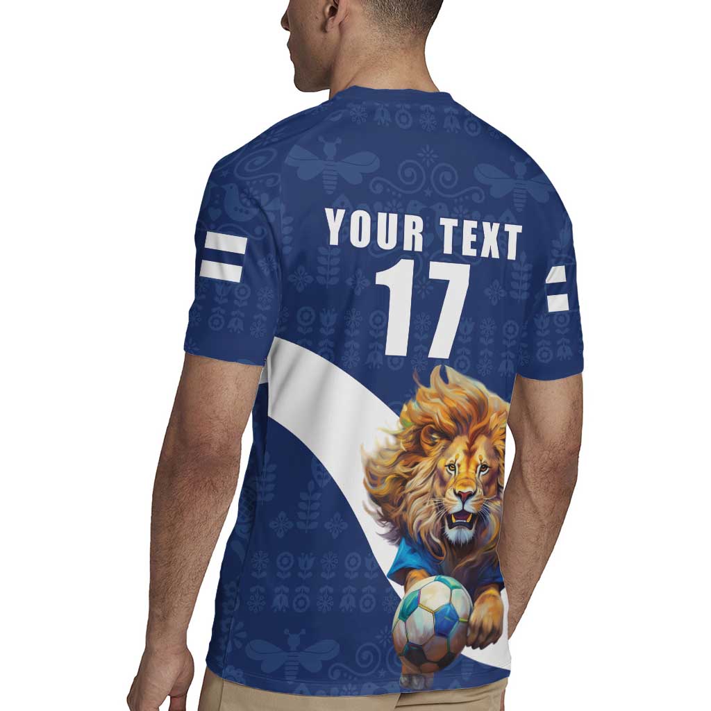 Custom Finland Football Lion Mascot Rugby Jersey Huuhkajat with Finnish Folk Paterns