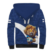 Custom Finland Football Lion Mascot Sherpa Hoodie Huuhkajat with Finnish Folk Paterns