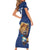 Custom Finland Football Lion Mascot Short Sleeve Bodycon Dress Huuhkajat with Finnish Folk Paterns