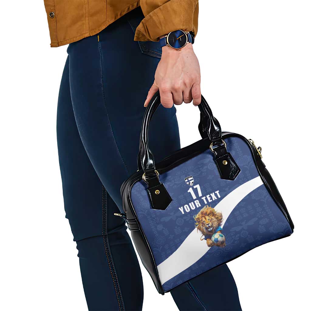 Custom Finland Football Lion Mascot Shoulder Handbag Huuhkajat with Finnish Folk Paterns