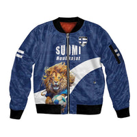Custom Finland Football Lion Mascot Sleeve Zip Bomber Jacket Huuhkajat with Finnish Folk Paterns