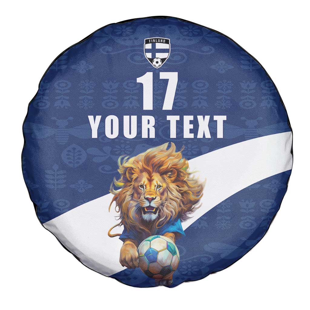 Custom Finland Football Lion Mascot Spare Tire Cover Huuhkajat with Finnish Folk Paterns