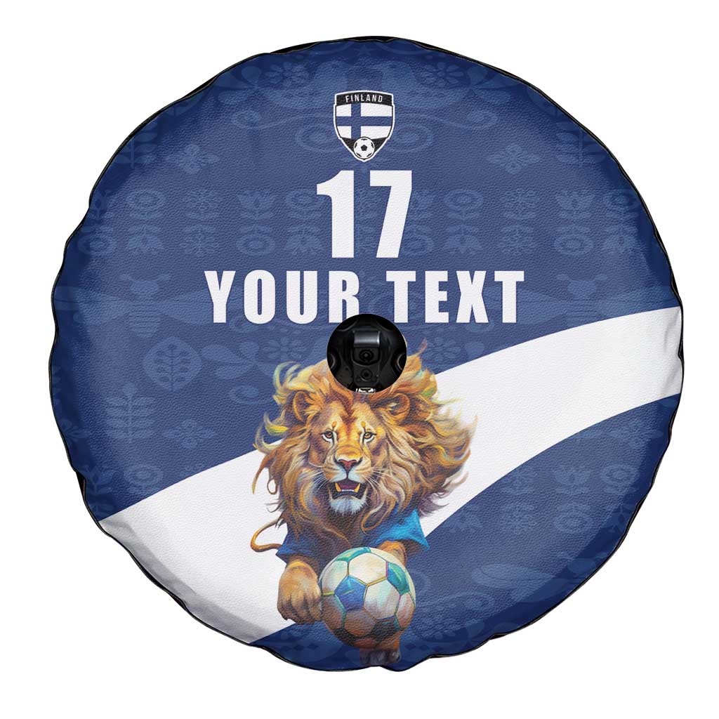 Custom Finland Football Lion Mascot Spare Tire Cover Huuhkajat with Finnish Folk Paterns