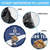 Custom Finland Football Lion Mascot Spare Tire Cover Huuhkajat with Finnish Folk Paterns