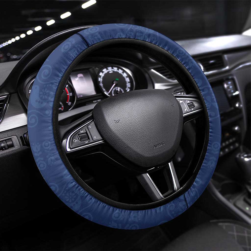 Finland Football Lion Mascot Steering Wheel Cover Huuhkajat with Finnish Folk Paterns