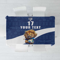 Custom Finland Football Lion Mascot Tablecloth Huuhkajat with Finnish Folk Paterns