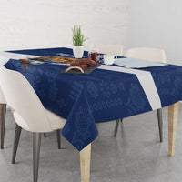 Custom Finland Football Lion Mascot Tablecloth Huuhkajat with Finnish Folk Paterns