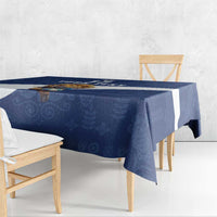 Custom Finland Football Lion Mascot Tablecloth Huuhkajat with Finnish Folk Paterns