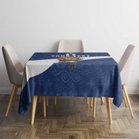 Custom Finland Football Lion Mascot Tablecloth Huuhkajat with Finnish Folk Paterns