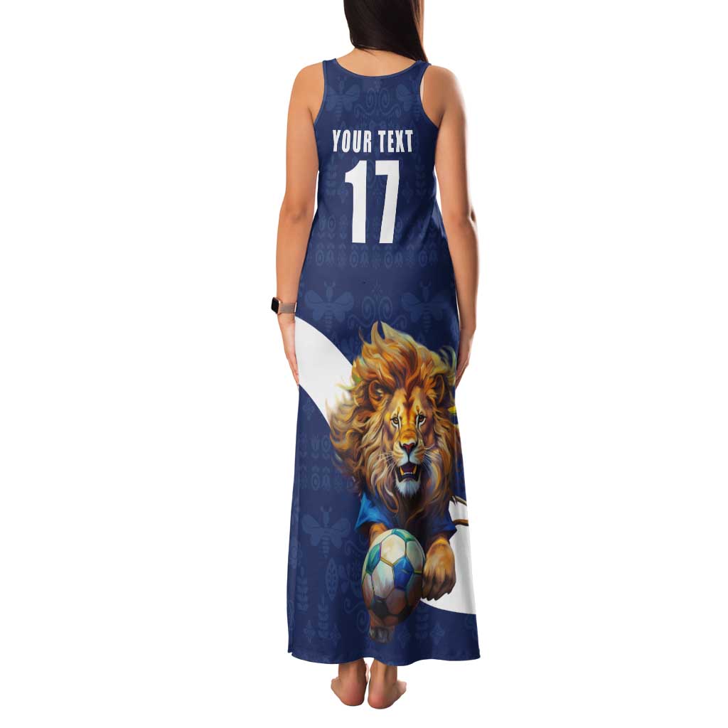 Custom Finland Football Lion Mascot Tank Maxi Dress Huuhkajat with Finnish Folk Paterns