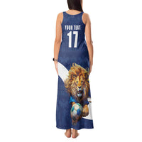Custom Finland Football Lion Mascot Tank Maxi Dress Huuhkajat with Finnish Folk Paterns