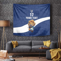 Custom Finland Football Lion Mascot Tapestry Huuhkajat with Finnish Folk Paterns