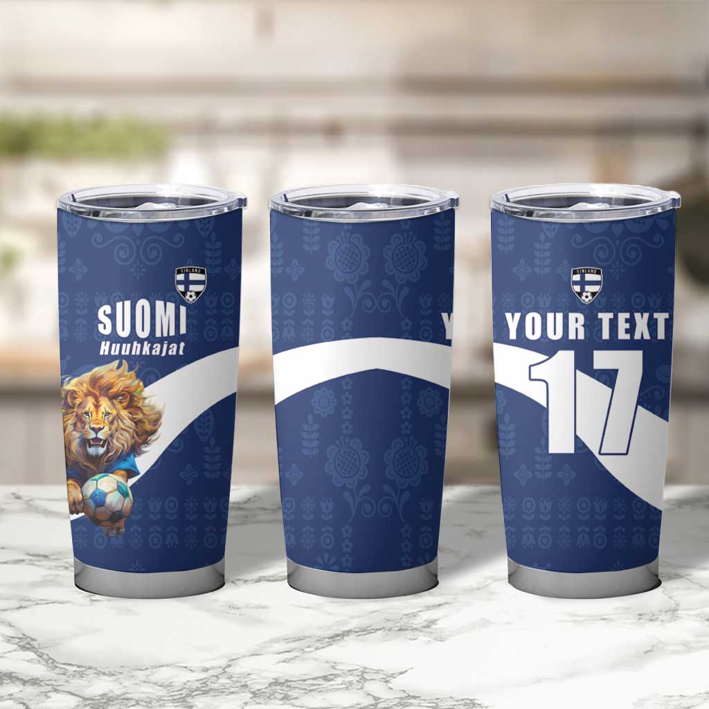 Custom Finland Football Lion Mascot Tumbler Cup Huuhkajat with Finnish Folk Paterns