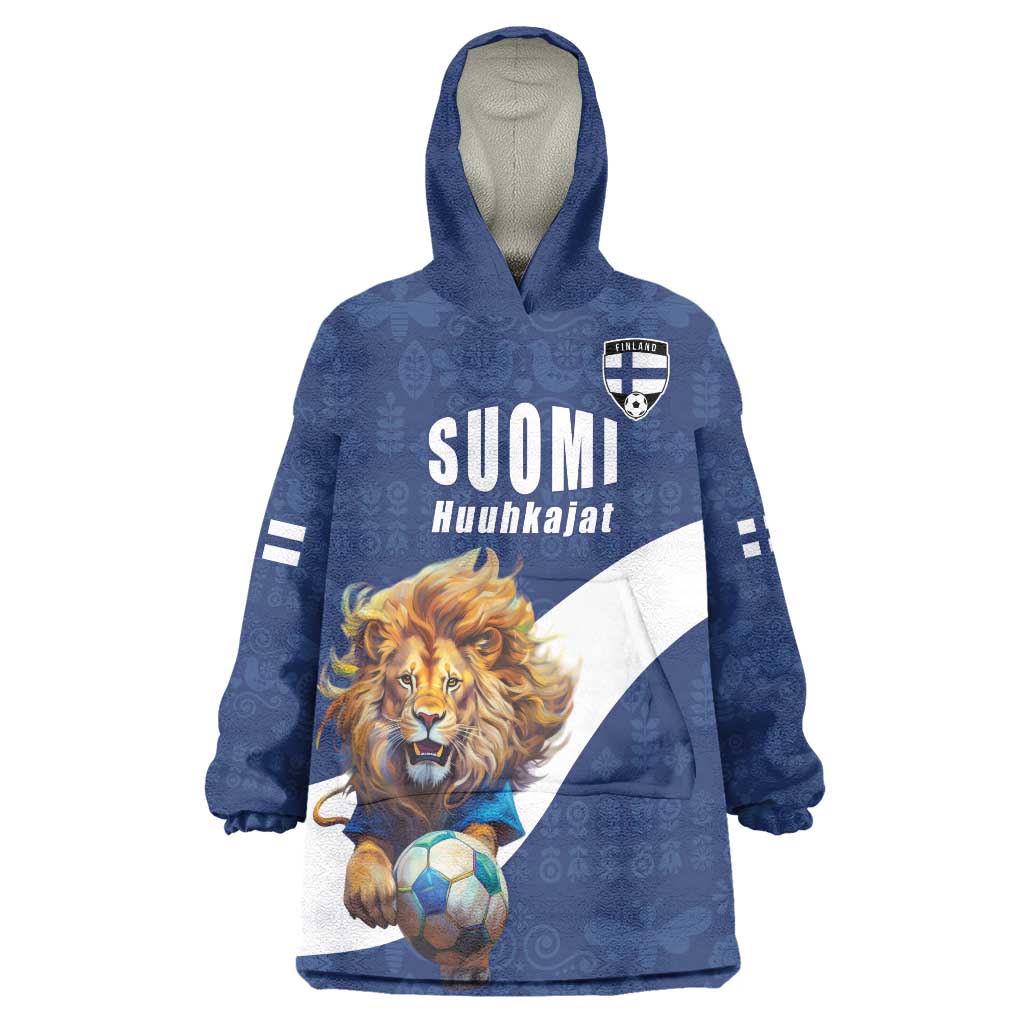 Custom Finland Football Lion Mascot Wearable Blanket Hoodie Huuhkajat with Finnish Folk Paterns
